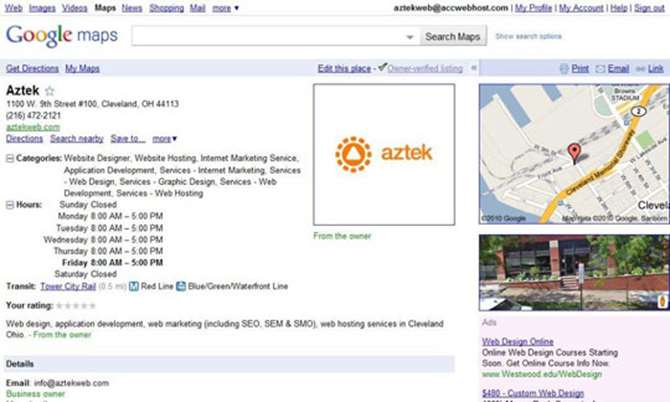 Aztek Web Google Places Page