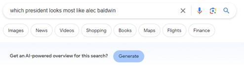 An opt-in Google SGE result about Alec Baldwin.