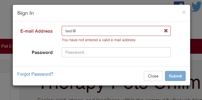 Image of form that validates while the visitor is filling it out.