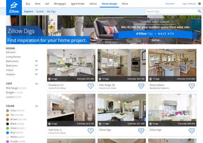 Card-based design on Zillow