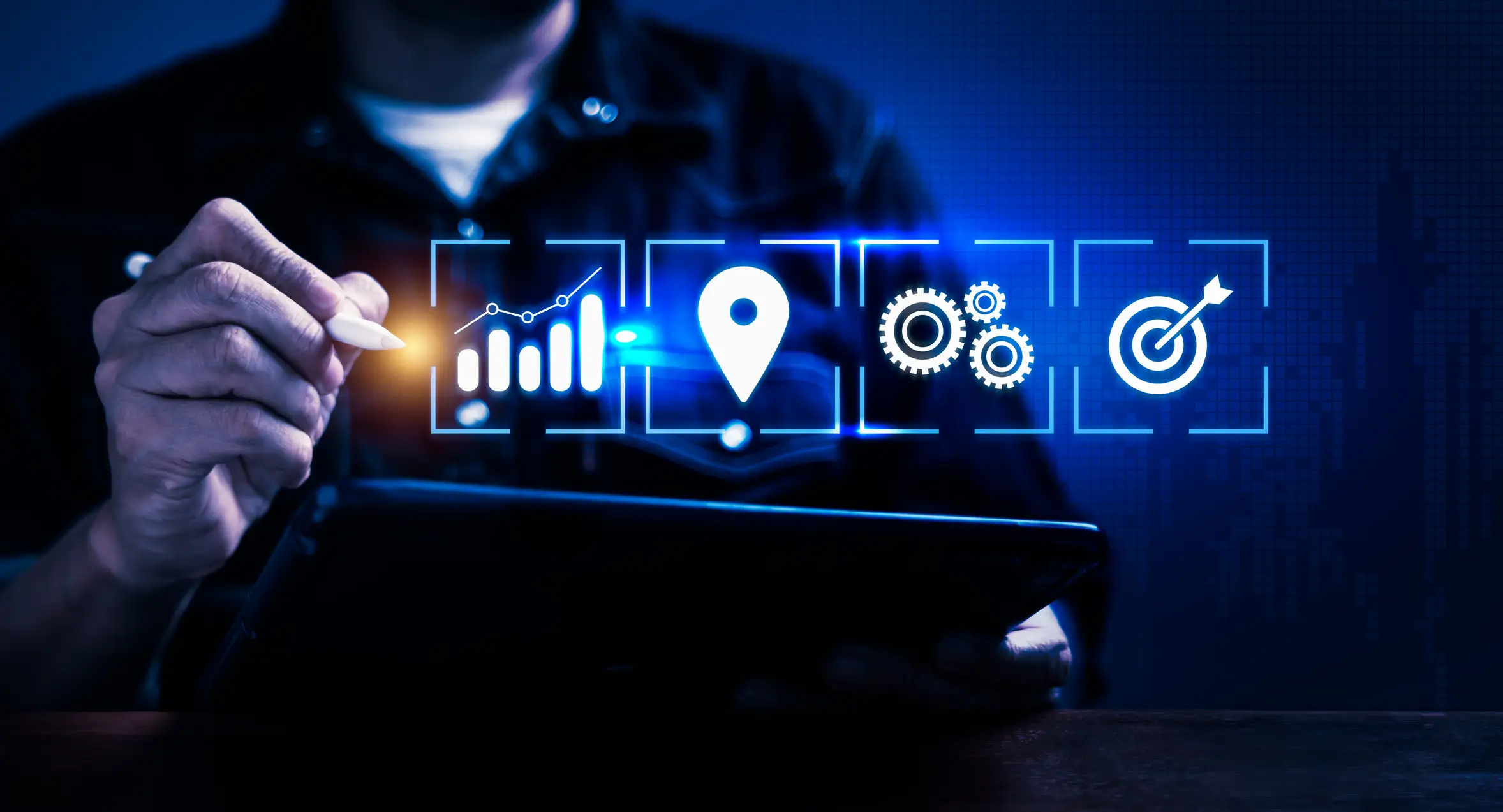 person drawing icons with a light pen