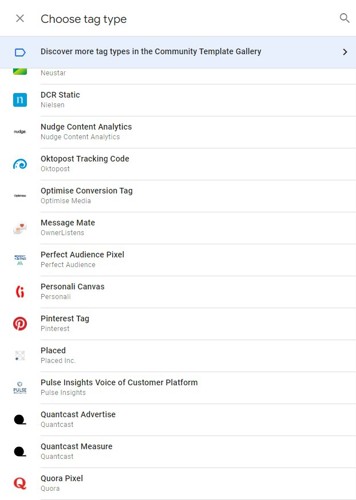 The different tag types for Google Tag Manager (GTM)