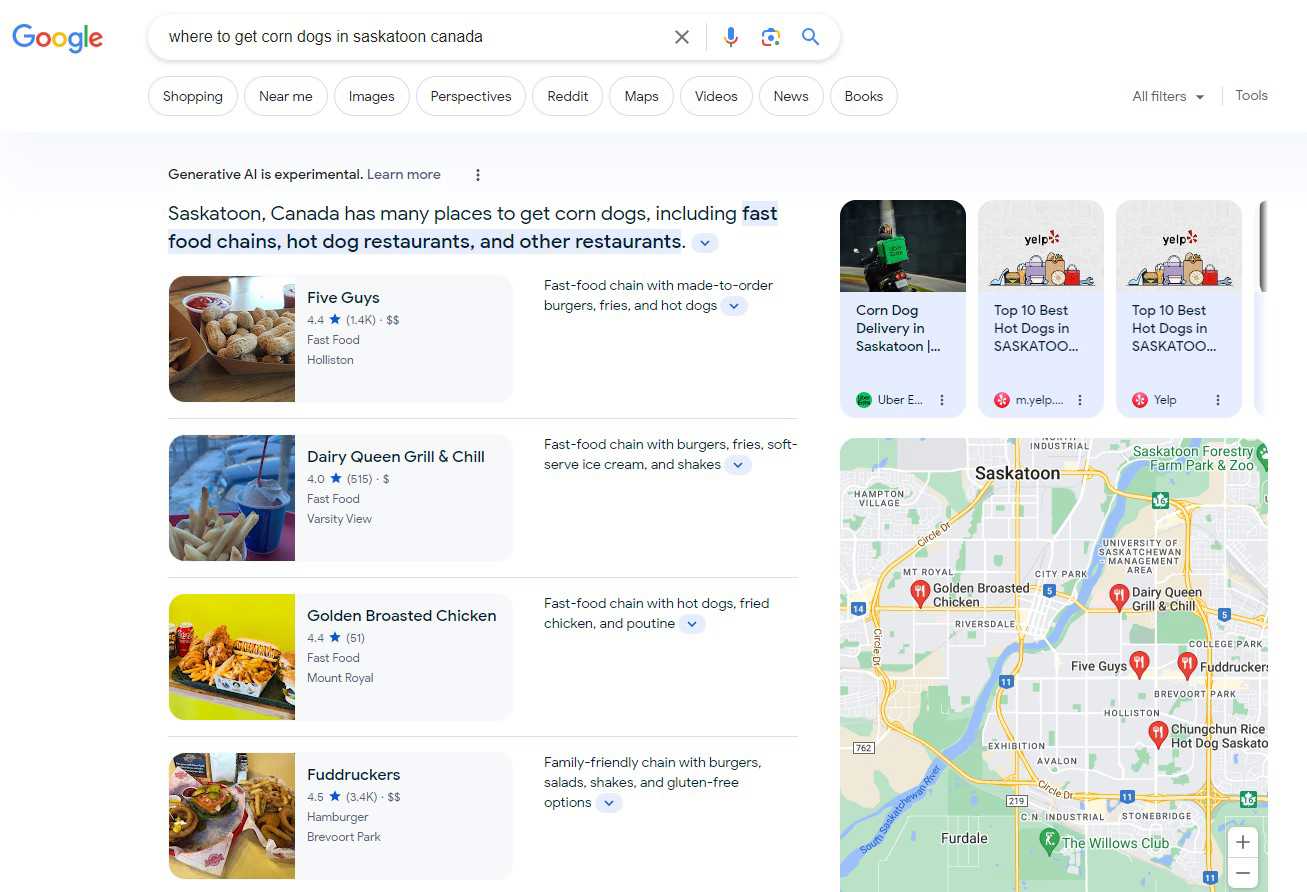 Local places results in search generative experience