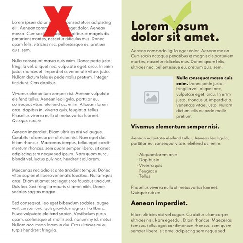Break up walls of text in your web pages to the layouts are easier to read