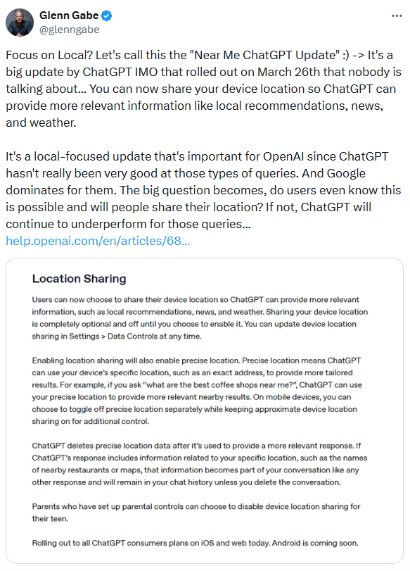 example of someone using ChatGPT to get a local recommendation