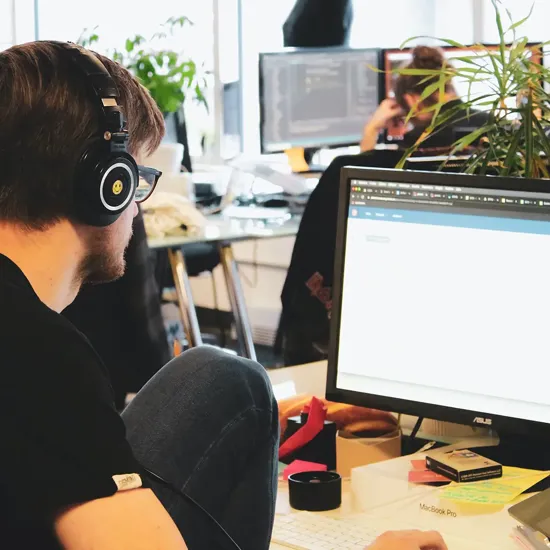 person looking at computer