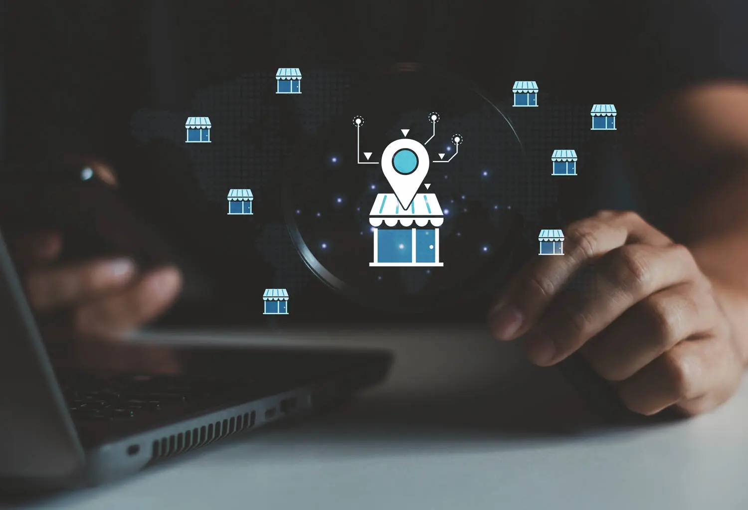 laptop with shop icons