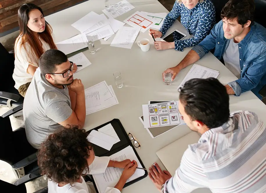 Marketing consultants sitting at a table