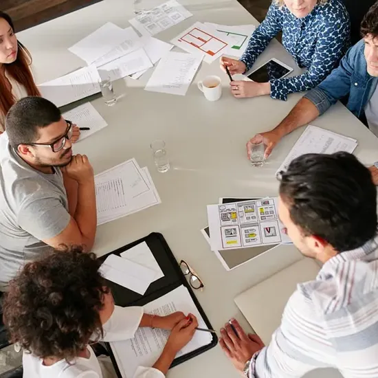Marketing consultants sitting at a table